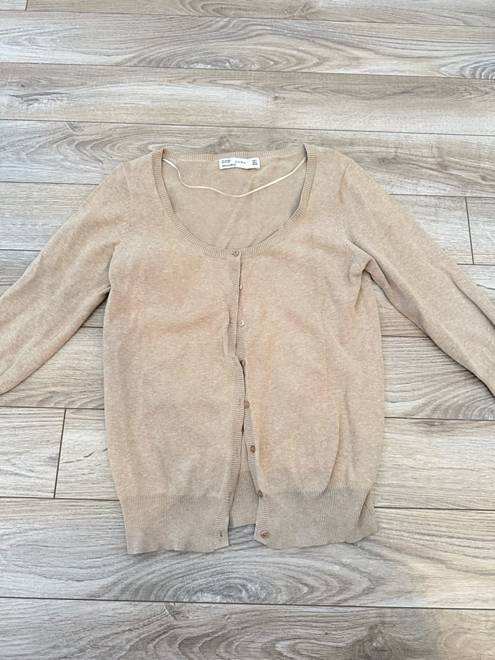 Classic Scoop Neck Beige Cardigan Sweater